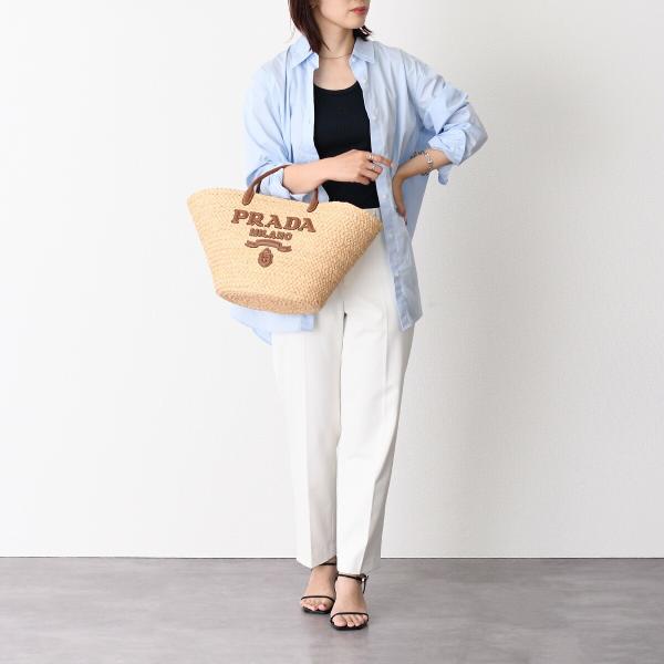 PRADA プラダ ラージ ラフィアxレザー トートバッグ
