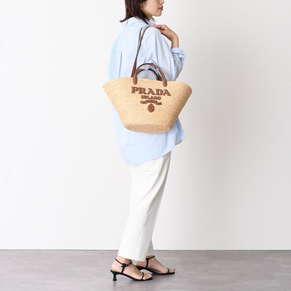 PRADA プラダ ラージ ラフィアxレザー トートバッグ