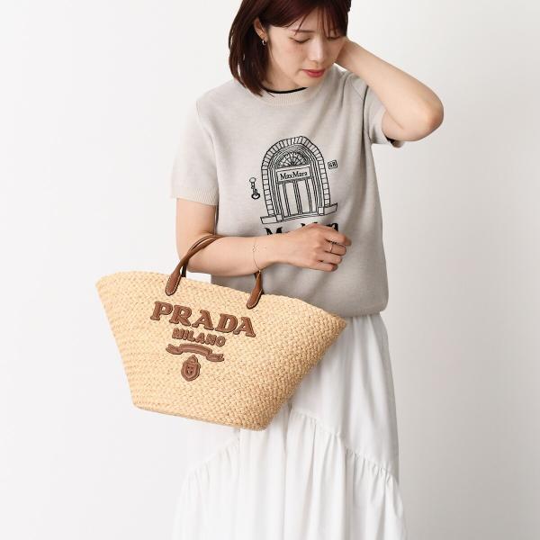 PRADA プラダ ラージ ラフィアxレザー トートバッグ
