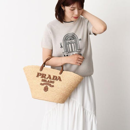 PRADA プラダ ラージ ラフィアxレザー トートバッグ