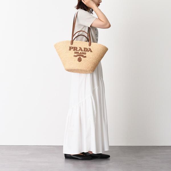 PRADA プラダ ラージ ラフィアxレザー トートバッグ