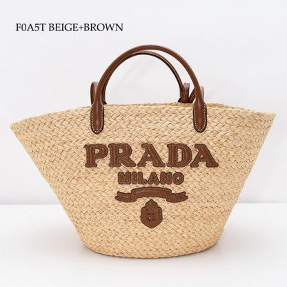 PRADA プラダ ラージ ラフィアxレザー トートバッグ