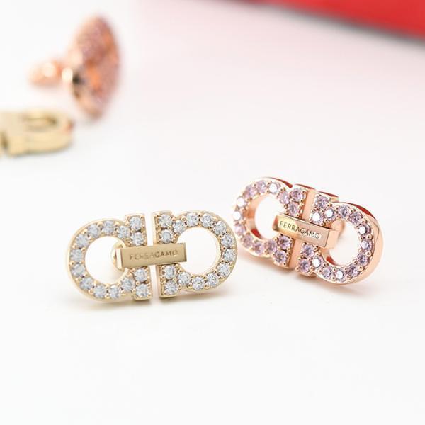 FERRAGAMO フェラガモ ダブル・ガンチーニ クリスタル ピアス