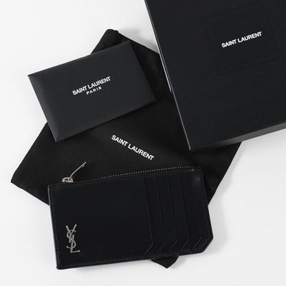 SAINT LAURENT Tiny Cassandra Fragment Zip Card Case in Matte Leather 