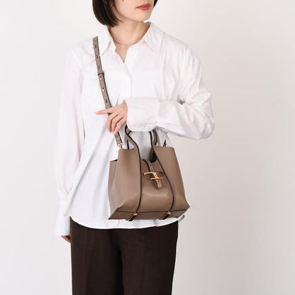 TOD'S T 타임리스 가죽 쇼핑백 미니 