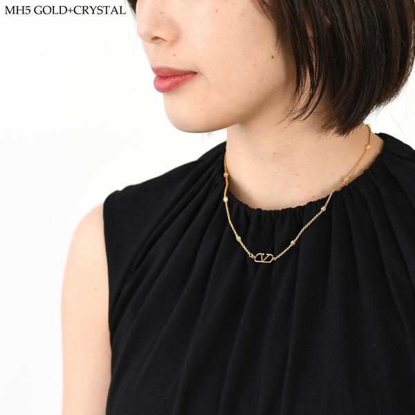 VALENTINO 미니 V 로고 시그니처 메탈 x 스와 로브 스키 크리스탈 목걸이 
