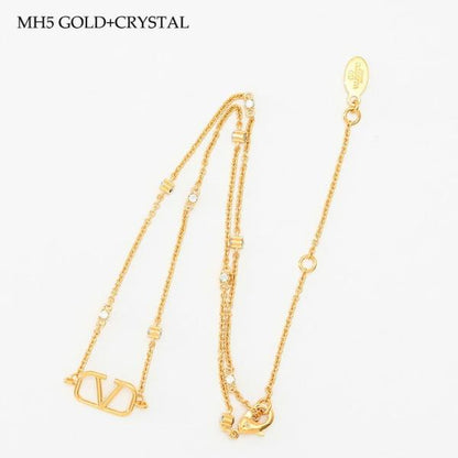 VALENTINO 미니 V 로고 시그니처 메탈 x 스와 로브 스키 크리스탈 목걸이 