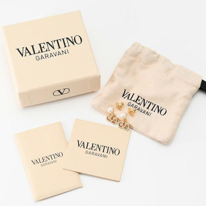 VALENTINO V 로고 시그니처 메탈 x 펄 x 스와 로브 스키 크리스탈 피어싱 