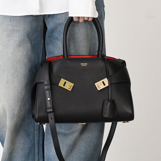 FERRAGAMO フェラガモ Hug バイカラーハンドバッグ(M)