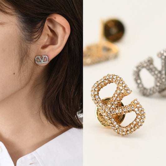 VALENTINO Vロゴ スワロフスキーRクリスタル ピアス